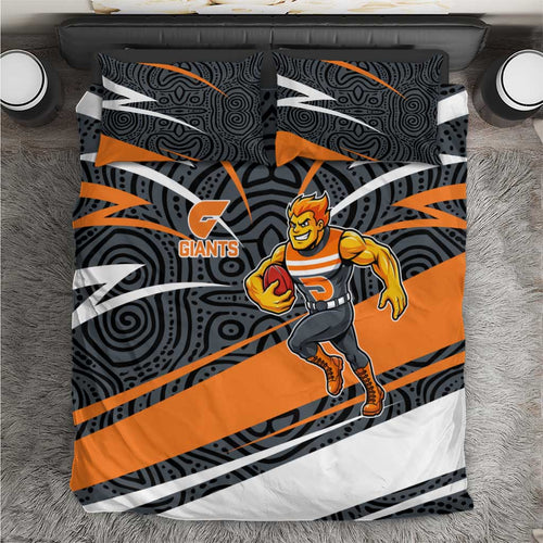 Greater Western Sydney Giants Australian Football Bedding Set Athletic Hero Mascot With Indigenous Pattern Art