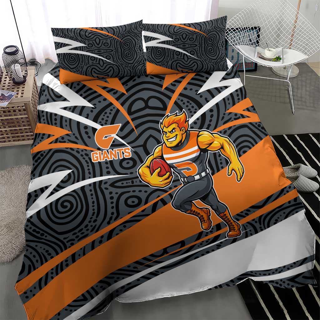 Greater Western Sydney Giants Australian Football Bedding Set Athletic Hero Mascot With Indigenous Pattern Art