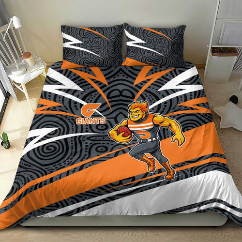 Greater Western Sydney Giants Australian Football Bedding Set Athletic Hero Mascot With Indigenous Pattern Art