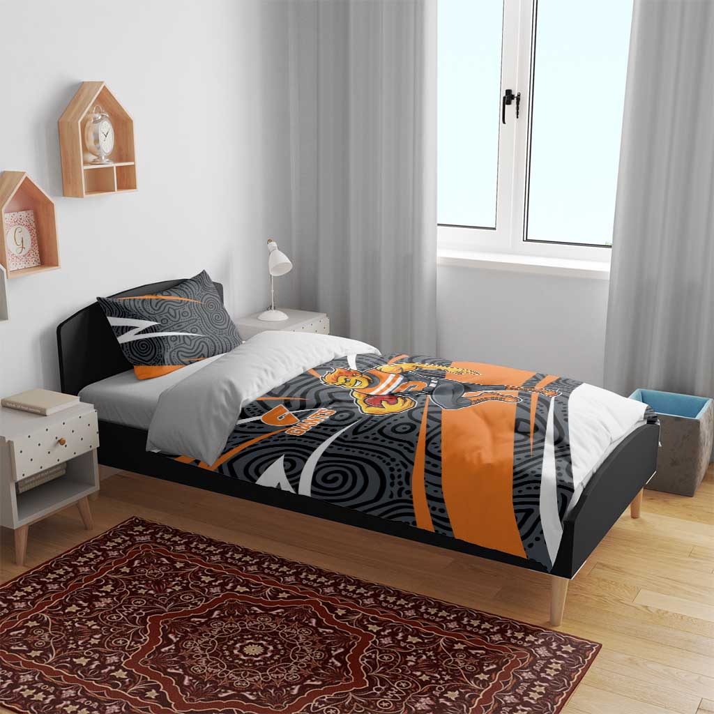 Greater Western Sydney Giants Australian Football Bedding Set Athletic Hero Mascot With Indigenous Pattern Art
