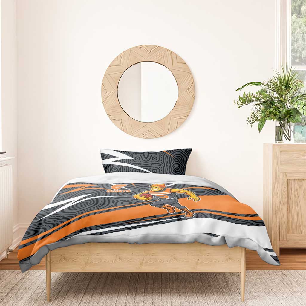 Greater Western Sydney Giants Australian Football Bedding Set Athletic Hero Mascot With Indigenous Pattern Art