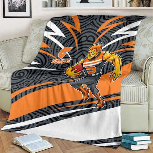Greater Western Sydney Giants Australian Football Blanket Athletic Hero Mascot With Indigenous Pattern Art