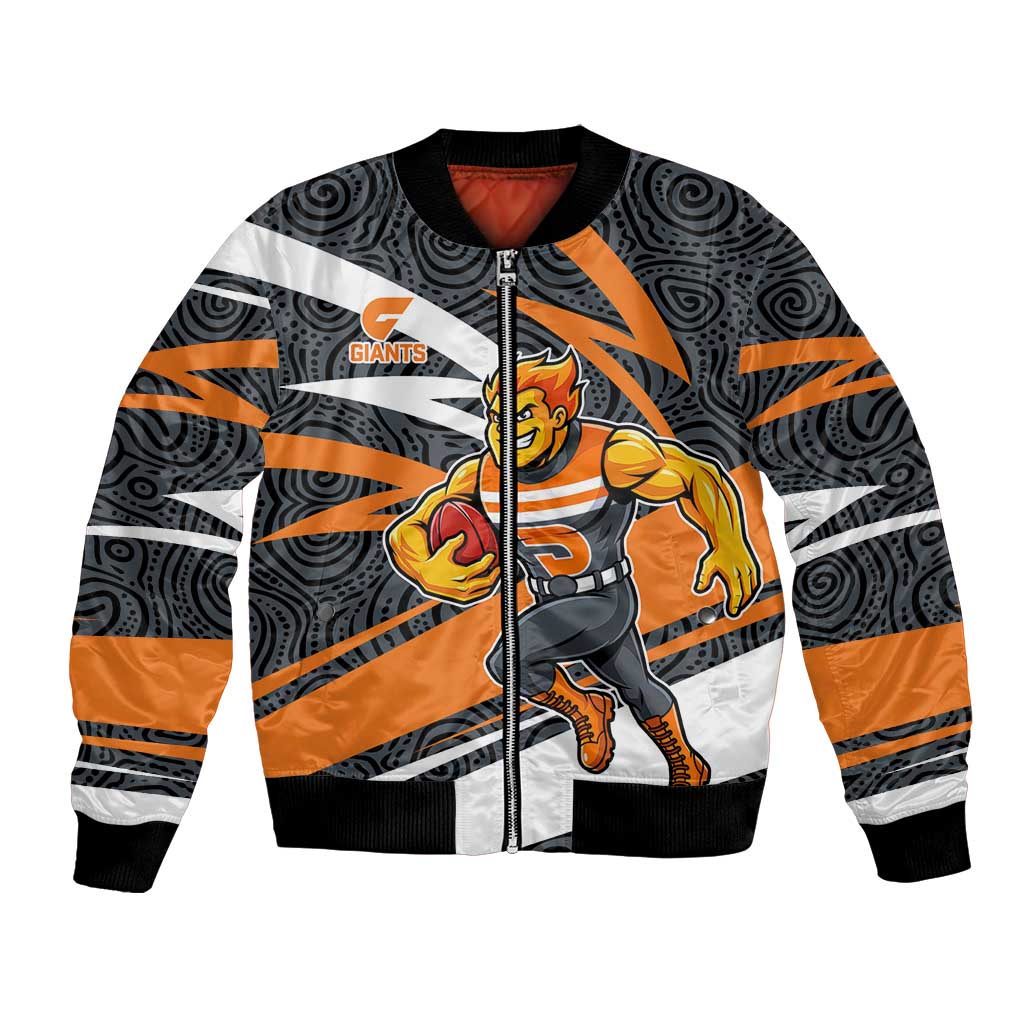 Greater Western Sydney Giants Australian Football Bomber Jacket Athletic Hero Mascot With Indigenous Pattern Art