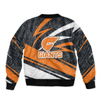 Greater Western Sydney Giants Australian Football Bomber Jacket Athletic Hero Mascot With Indigenous Pattern Art