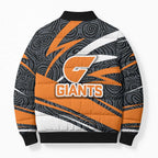 Greater Western Sydney Giants Australian Football Bomber Puffer Jacket Athletic Hero Mascot With Indigenous Pattern Art