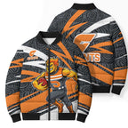 Greater Western Sydney Giants Australian Football Bomber Puffer Jacket Athletic Hero Mascot With Indigenous Pattern Art