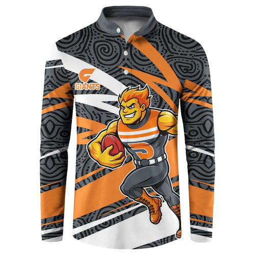 Greater Western Sydney Giants Australian Football Button Sweatshirt Athletic Hero Mascot With Indigenous Pattern Art