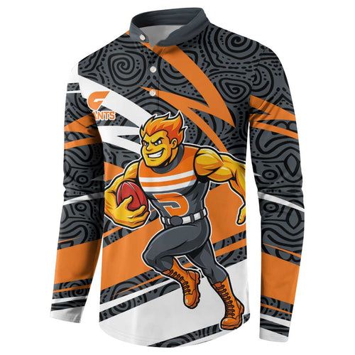 Greater Western Sydney Giants Australian Football Button Sweatshirt Athletic Hero Mascot With Indigenous Pattern Art