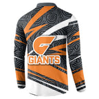 Greater Western Sydney Giants Australian Football Button Sweatshirt Athletic Hero Mascot With Indigenous Pattern Art