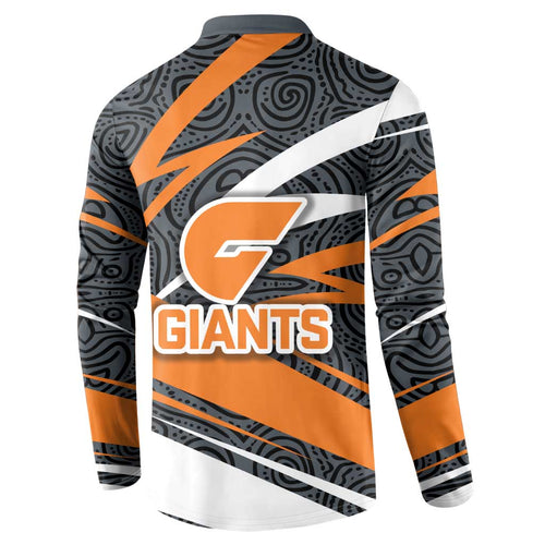 Greater Western Sydney Giants Australian Football Button Sweatshirt Athletic Hero Mascot With Indigenous Pattern Art