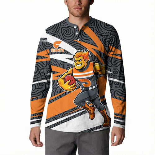 Greater Western Sydney Giants Australian Football Button Sweatshirt Athletic Hero Mascot With Indigenous Pattern Art