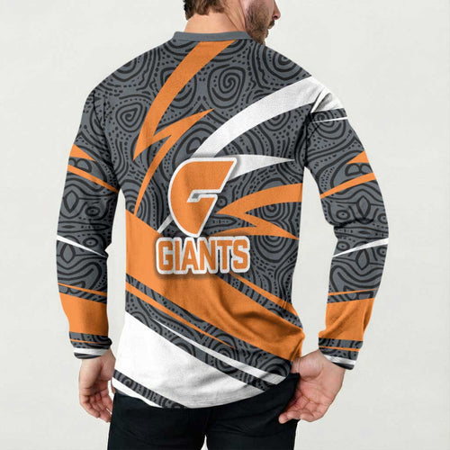 Greater Western Sydney Giants Australian Football Button Sweatshirt Athletic Hero Mascot With Indigenous Pattern Art