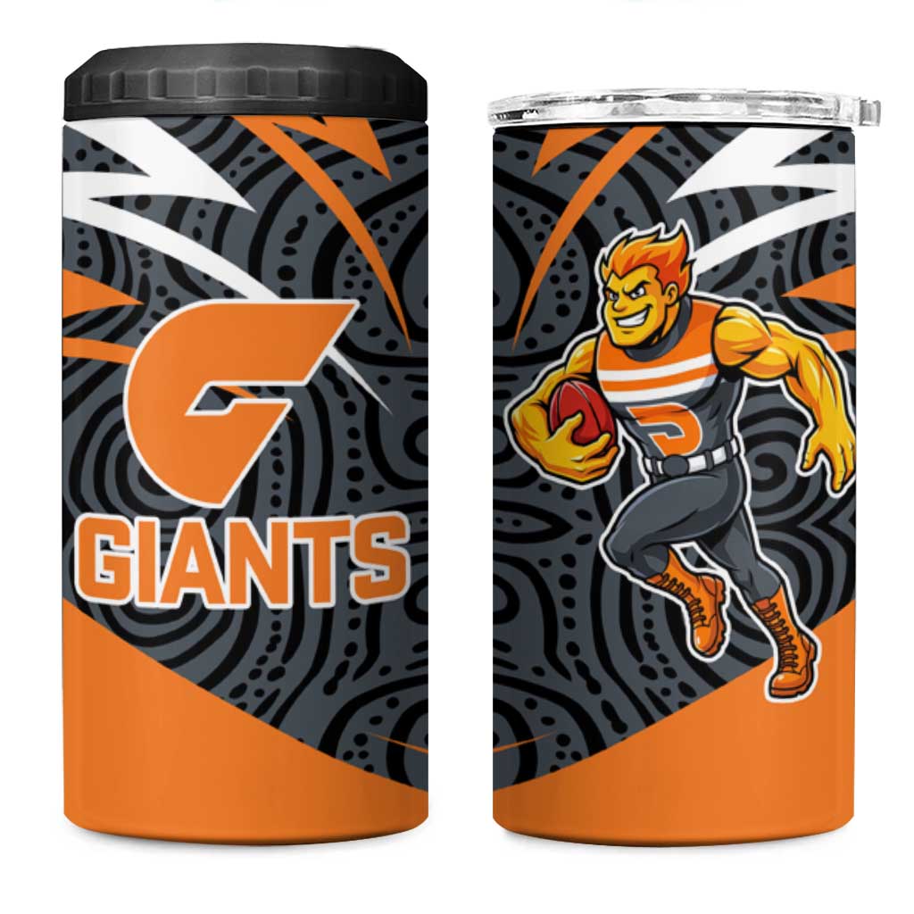 Greater Western Sydney Giants Australian Football 4 in 1 Can Cooler Tumbler Athletic Hero Mascot With Indigenous Pattern Art