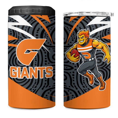 Greater Western Sydney Giants Australian Football 4 in 1 Can Cooler Tumbler Athletic Hero Mascot With Indigenous Pattern Art