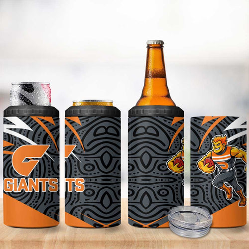 Greater Western Sydney Giants Australian Football 4 in 1 Can Cooler Tumbler Athletic Hero Mascot With Indigenous Pattern Art