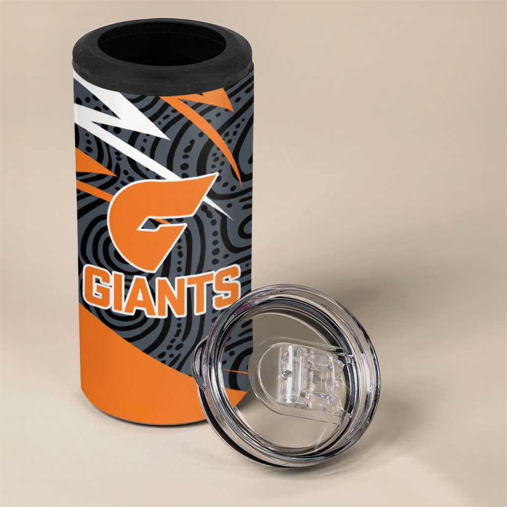 Greater Western Sydney Giants Australian Football 4 in 1 Can Cooler Tumbler Athletic Hero Mascot With Indigenous Pattern Art