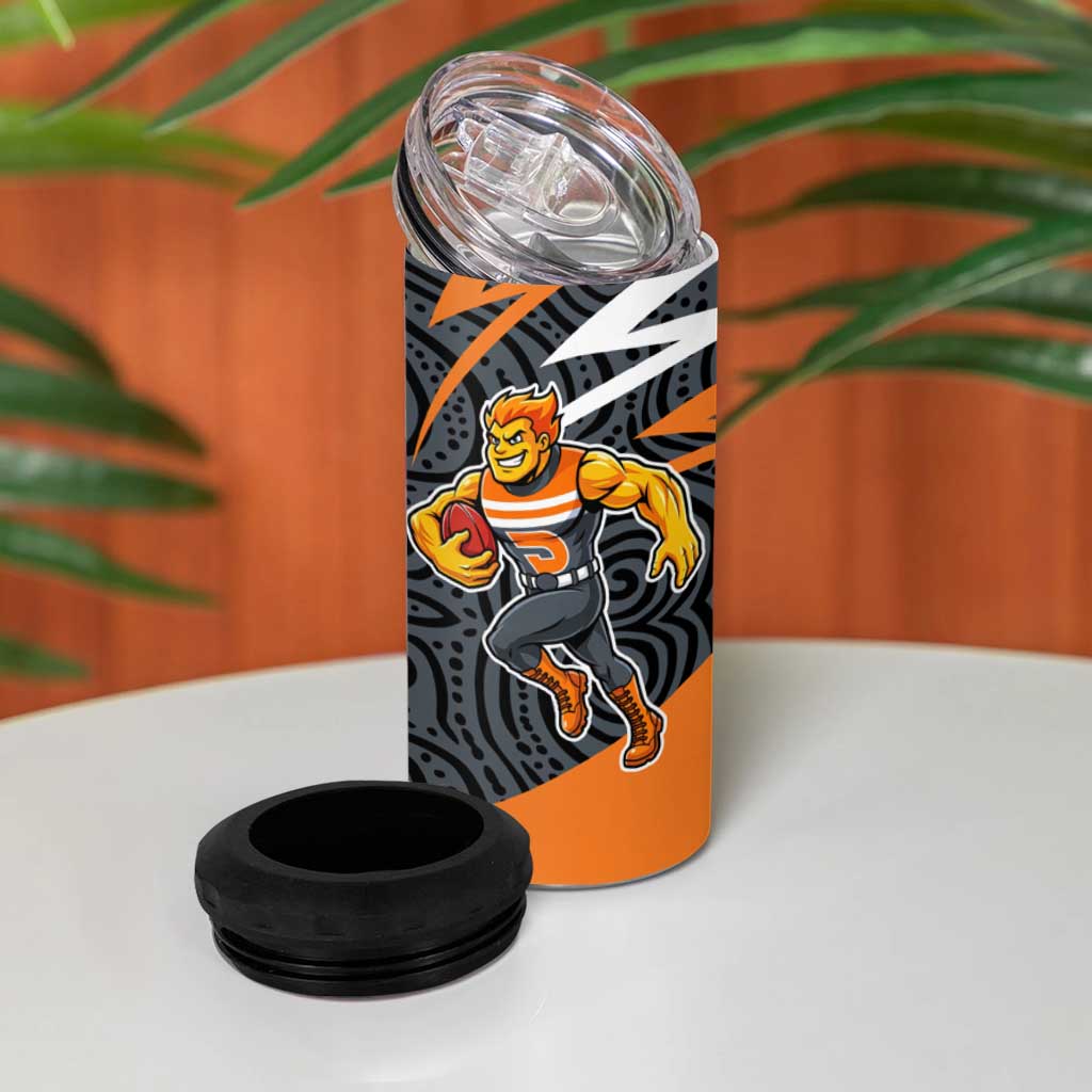 Greater Western Sydney Giants Australian Football 4 in 1 Can Cooler Tumbler Athletic Hero Mascot With Indigenous Pattern Art