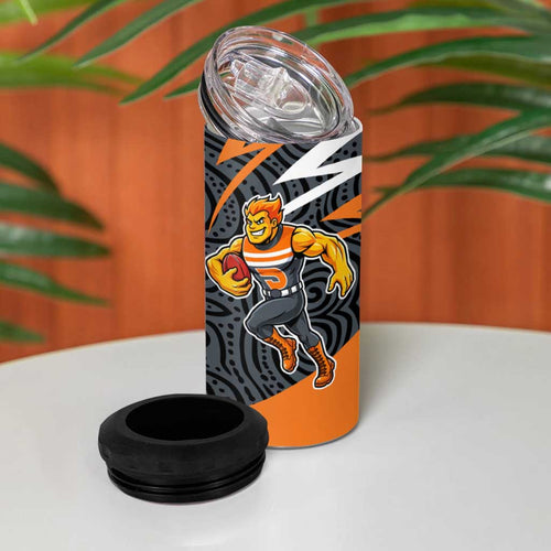Greater Western Sydney Giants Australian Football 4 in 1 Can Cooler Tumbler Athletic Hero Mascot With Indigenous Pattern Art