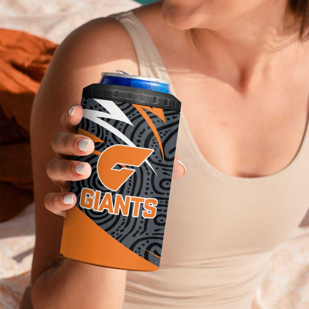 Greater Western Sydney Giants Australian Football 4 in 1 Can Cooler Tumbler Athletic Hero Mascot With Indigenous Pattern Art