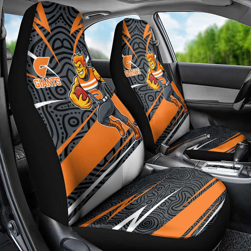 Greater Western Sydney Giants Australian Football Car Seat Cover Athletic Hero Mascot With Indigenous Pattern Art
