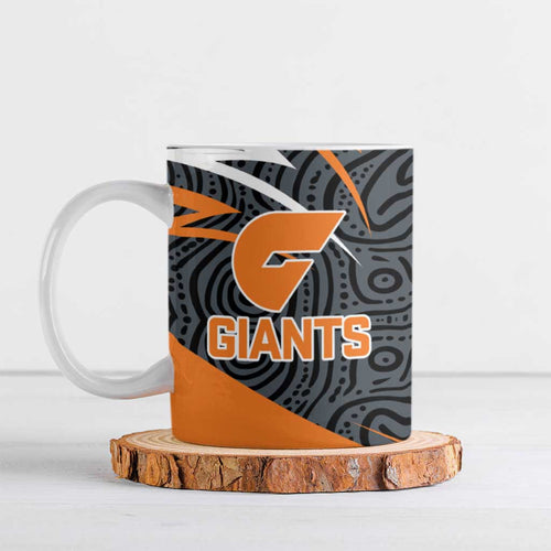 Greater Western Sydney Giants Australian Football Ceramic Mug Athletic Hero Mascot With Indigenous Pattern Art