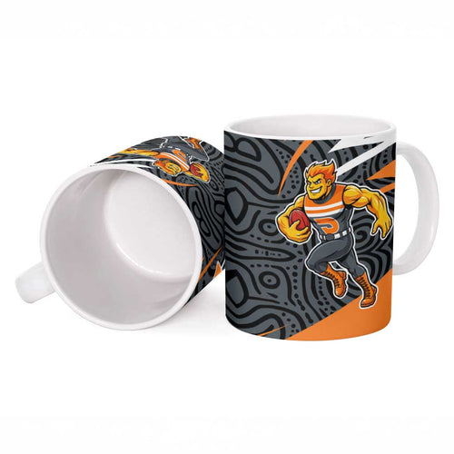Greater Western Sydney Giants Australian Football Ceramic Mug Athletic Hero Mascot With Indigenous Pattern Art