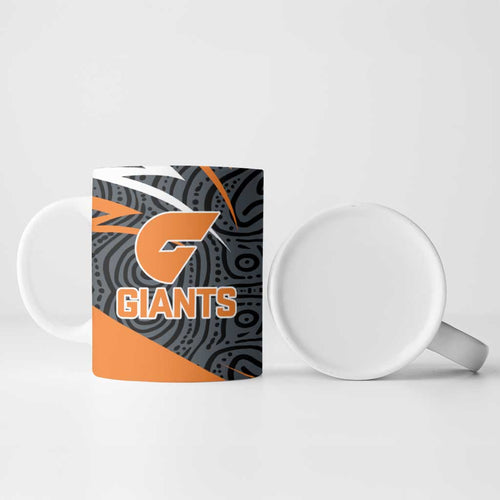 Greater Western Sydney Giants Australian Football Ceramic Mug Athletic Hero Mascot With Indigenous Pattern Art