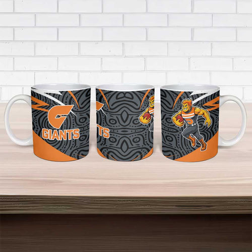 Greater Western Sydney Giants Australian Football Ceramic Mug Athletic Hero Mascot With Indigenous Pattern Art