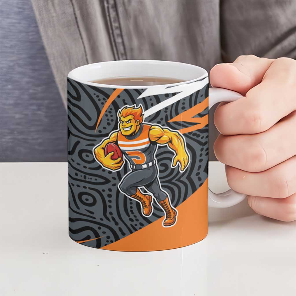 Greater Western Sydney Giants Australian Football Ceramic Mug Athletic Hero Mascot With Indigenous Pattern Art