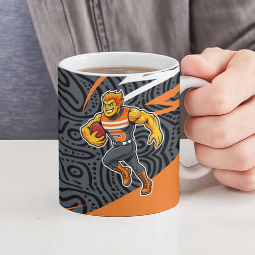 Greater Western Sydney Giants Australian Football Ceramic Mug Athletic Hero Mascot With Indigenous Pattern Art