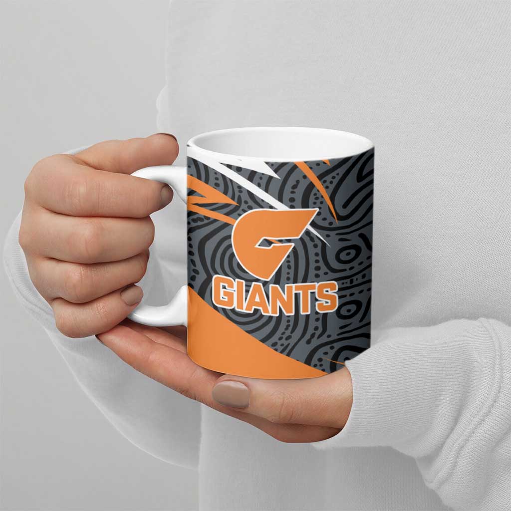 Greater Western Sydney Giants Australian Football Ceramic Mug Athletic Hero Mascot With Indigenous Pattern Art