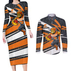 Greater Western Sydney Giants Australian Football Couples Matching Long Sleeve Bodycon Dress and Long Sleeve Button Shirt Athletic Hero Mascot With Indigenous Pattern Art