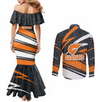 Greater Western Sydney Giants Australian Football Couples Matching Mermaid Dress and Long Sleeve Button Shirt Athletic Hero Mascot With Indigenous Pattern Art