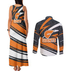 Greater Western Sydney Giants Australian Football Couples Matching Tank Maxi Dress and Long Sleeve Button Shirt Athletic Hero Mascot With Indigenous Pattern Art
