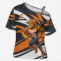Greater Western Sydney Giants Australian Football Cross Shoulder Shirt Athletic Hero Mascot With Indigenous Pattern Art