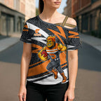Greater Western Sydney Giants Australian Football Cross Shoulder Shirt Athletic Hero Mascot With Indigenous Pattern Art