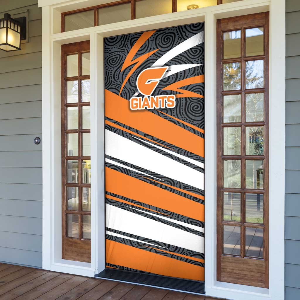 Greater Western Sydney Giants Australian Football Door Cover Athletic Hero Mascot With Indigenous Pattern Art