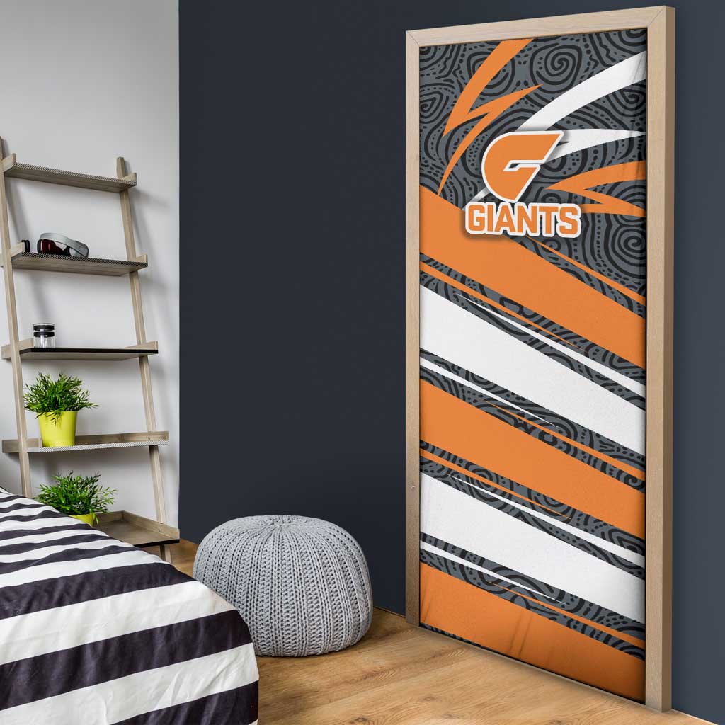 Greater Western Sydney Giants Australian Football Door Cover Athletic Hero Mascot With Indigenous Pattern Art