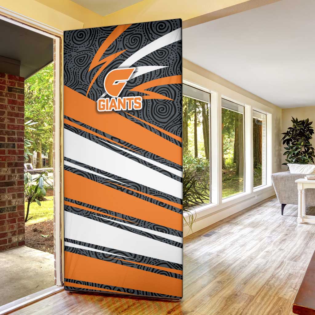 Greater Western Sydney Giants Australian Football Door Cover Athletic Hero Mascot With Indigenous Pattern Art