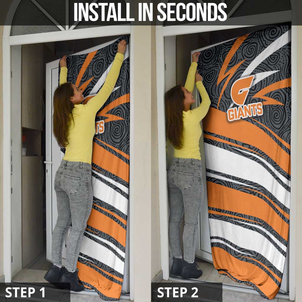 Greater Western Sydney Giants Australian Football Door Cover Athletic Hero Mascot With Indigenous Pattern Art