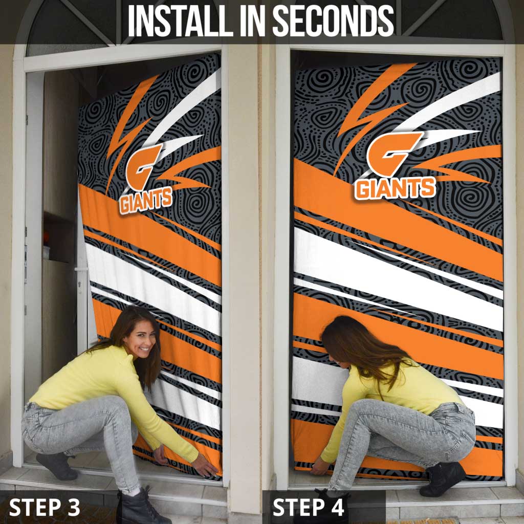 Greater Western Sydney Giants Australian Football Door Cover Athletic Hero Mascot With Indigenous Pattern Art
