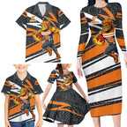Greater Western Sydney Giants Australian Football Family Matching Long Sleeve Bodycon Dress and Hawaiian Shirt Athletic Hero Mascot With Indigenous Pattern Art