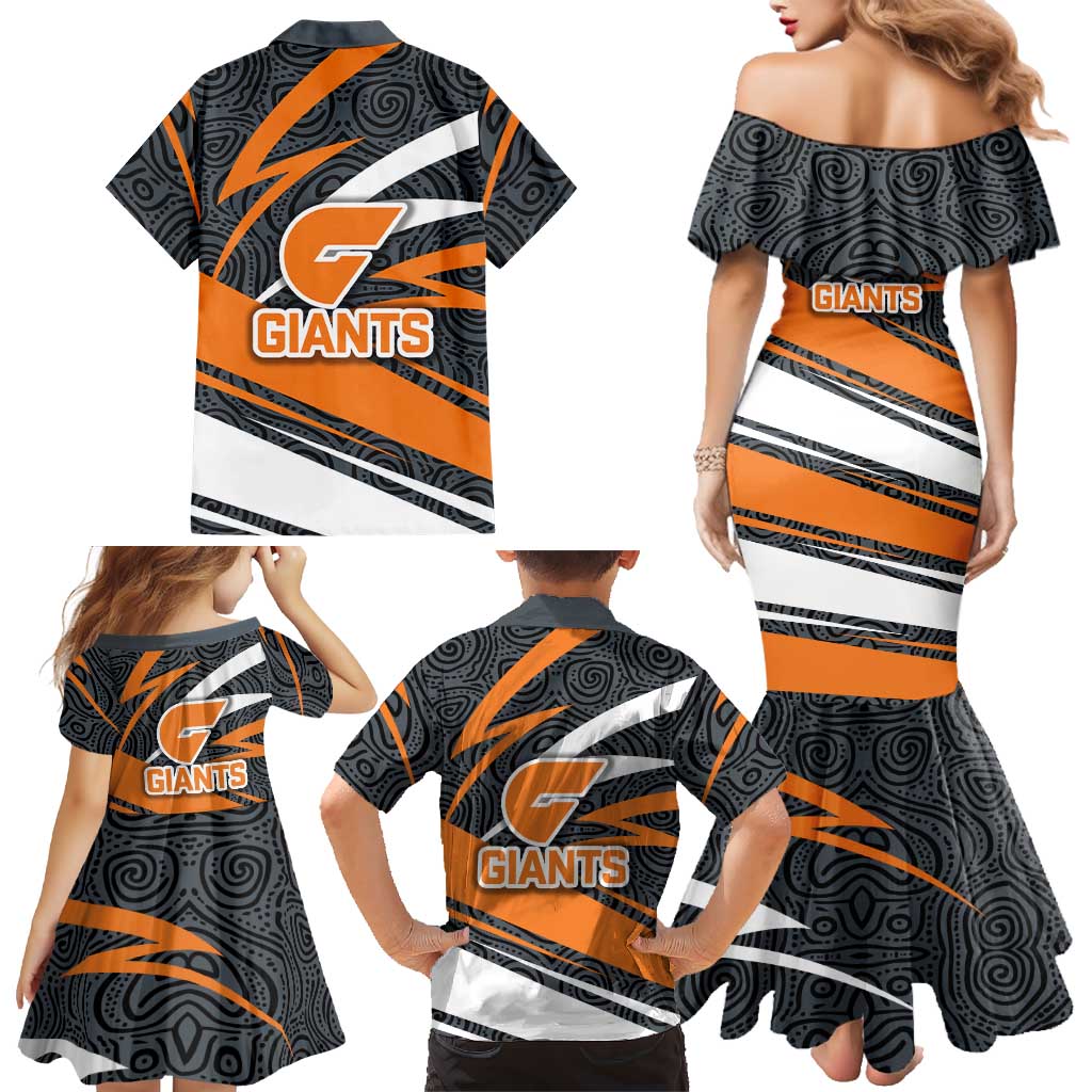 Greater Western Sydney Giants Australian Football Family Matching Mermaid Dress and Hawaiian Shirt Athletic Hero Mascot With Indigenous Pattern Art