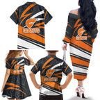 Greater Western Sydney Giants Australian Football Family Matching Off The Shoulder Long Sleeve Dress and Hawaiian Shirt Athletic Hero Mascot With Indigenous Pattern Art
