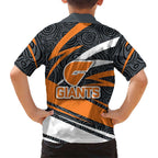 Greater Western Sydney Giants Australian Football Family Matching Off Shoulder Maxi Dress and Hawaiian Shirt Athletic Hero Mascot With Indigenous Pattern Art