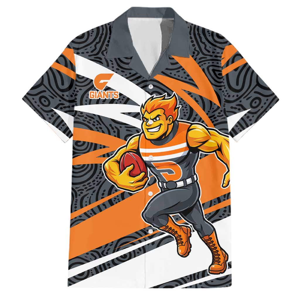 Greater Western Sydney Giants Australian Football Family Matching Off Shoulder Maxi Dress and Hawaiian Shirt Athletic Hero Mascot With Indigenous Pattern Art
