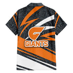 Greater Western Sydney Giants Australian Football Family Matching Off Shoulder Short Dress and Hawaiian Shirt Athletic Hero Mascot With Indigenous Pattern Art