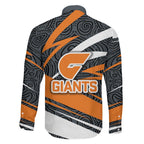 Greater Western Sydney Giants Australian Football Family Matching Off Shoulder Short Dress and Hawaiian Shirt Athletic Hero Mascot With Indigenous Pattern Art