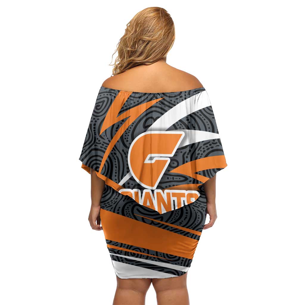 Greater Western Sydney Giants Australian Football Family Matching Off Shoulder Short Dress and Hawaiian Shirt Athletic Hero Mascot With Indigenous Pattern Art