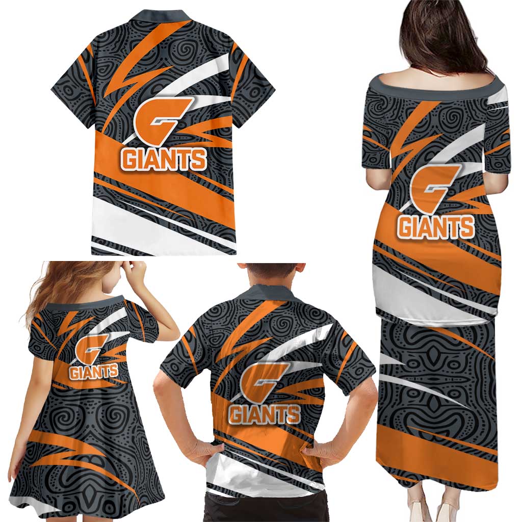 Greater Western Sydney Giants Australian Football Family Matching Puletasi and Hawaiian Shirt Athletic Hero Mascot With Indigenous Pattern Art